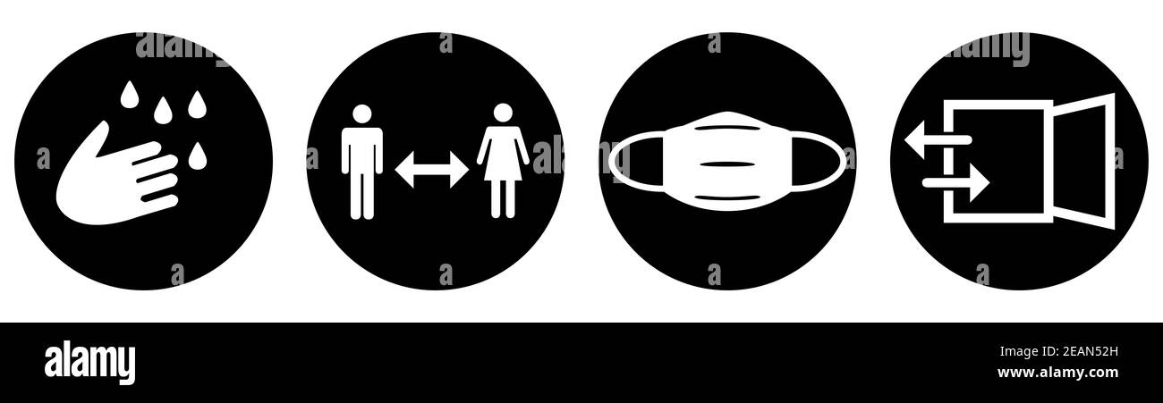Coronavirus Protection: Hand Hygiene, Social Distancing, Cover Mouth and Nose, Open Window for Ventilation Stock Photo
