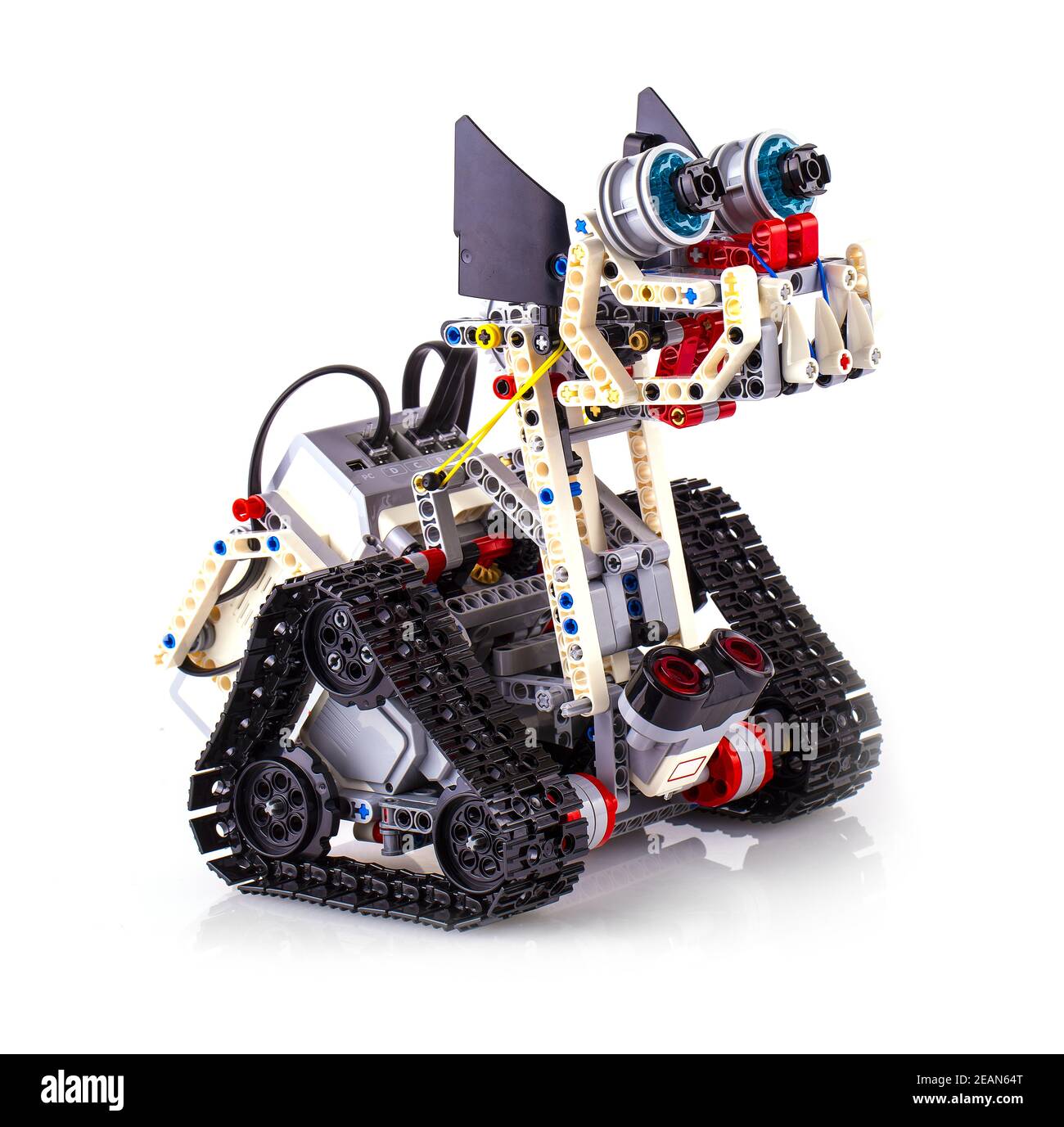 remote control robot made from building blocks assembled by children Stock Photo