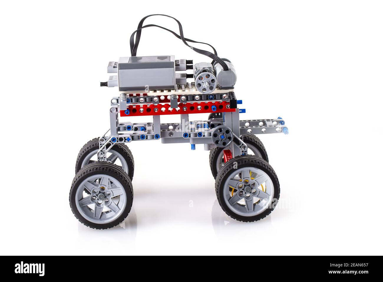 remote control robot made from building blocks assembled by children Stock Photo