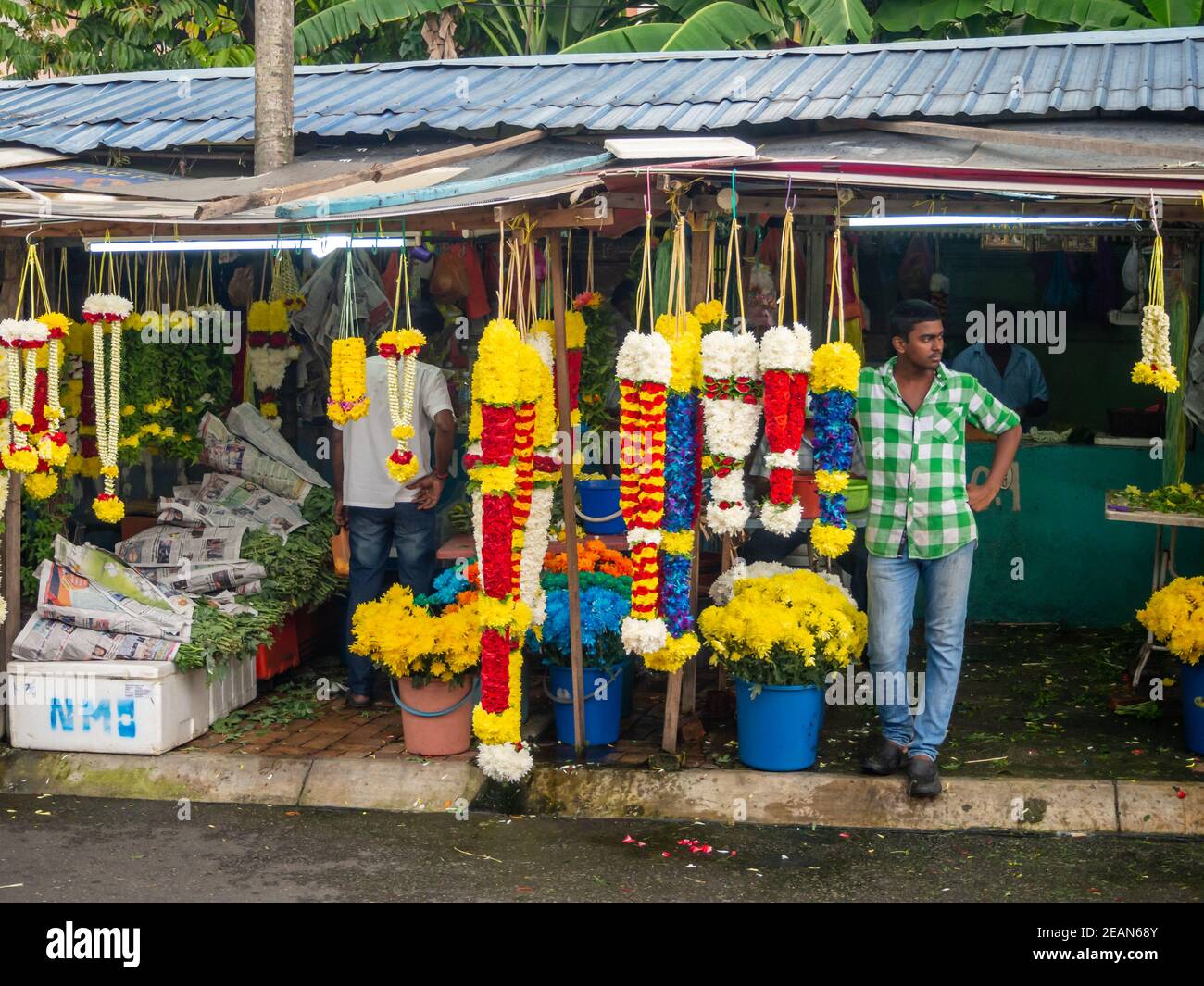 Kuala Lumpur, Malaysia Indian flower shop at Batu caves temple and