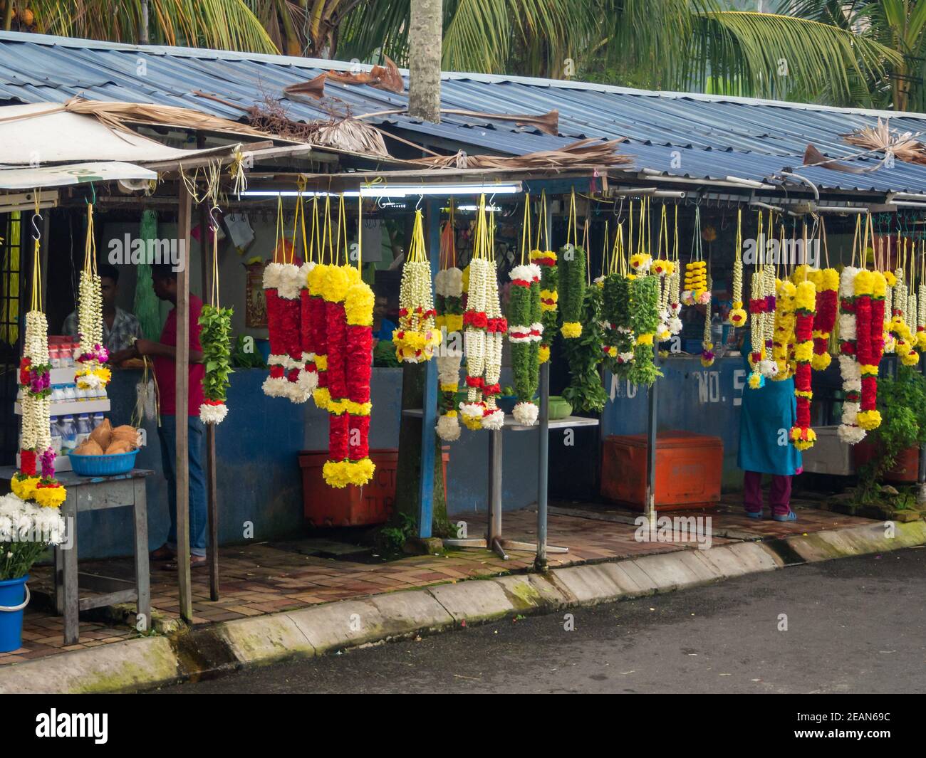 Kuala Lumpur, Malaysia Indian flower shop at Batu caves temple and