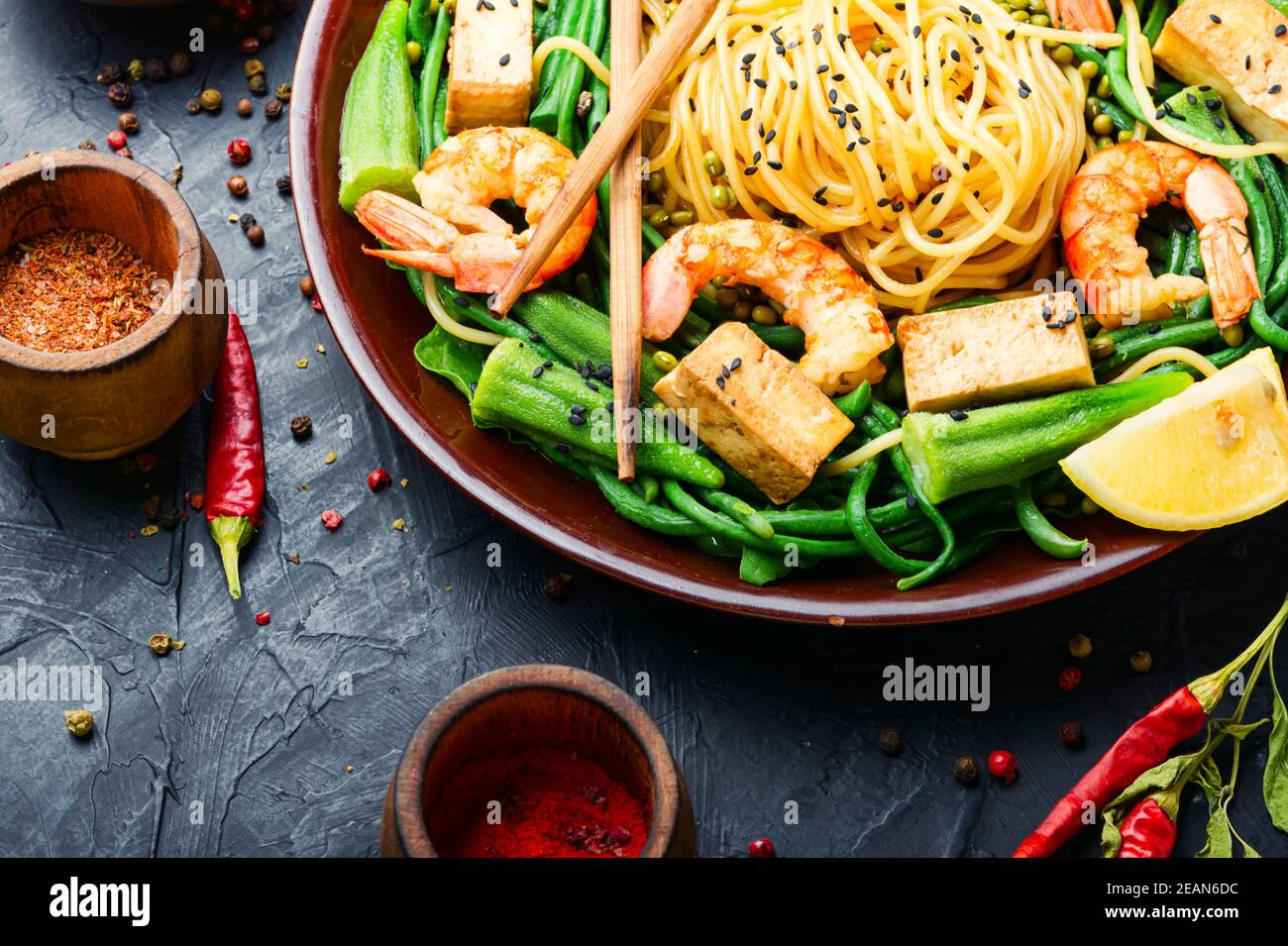 Spaghetti with shrimps Stock Photo