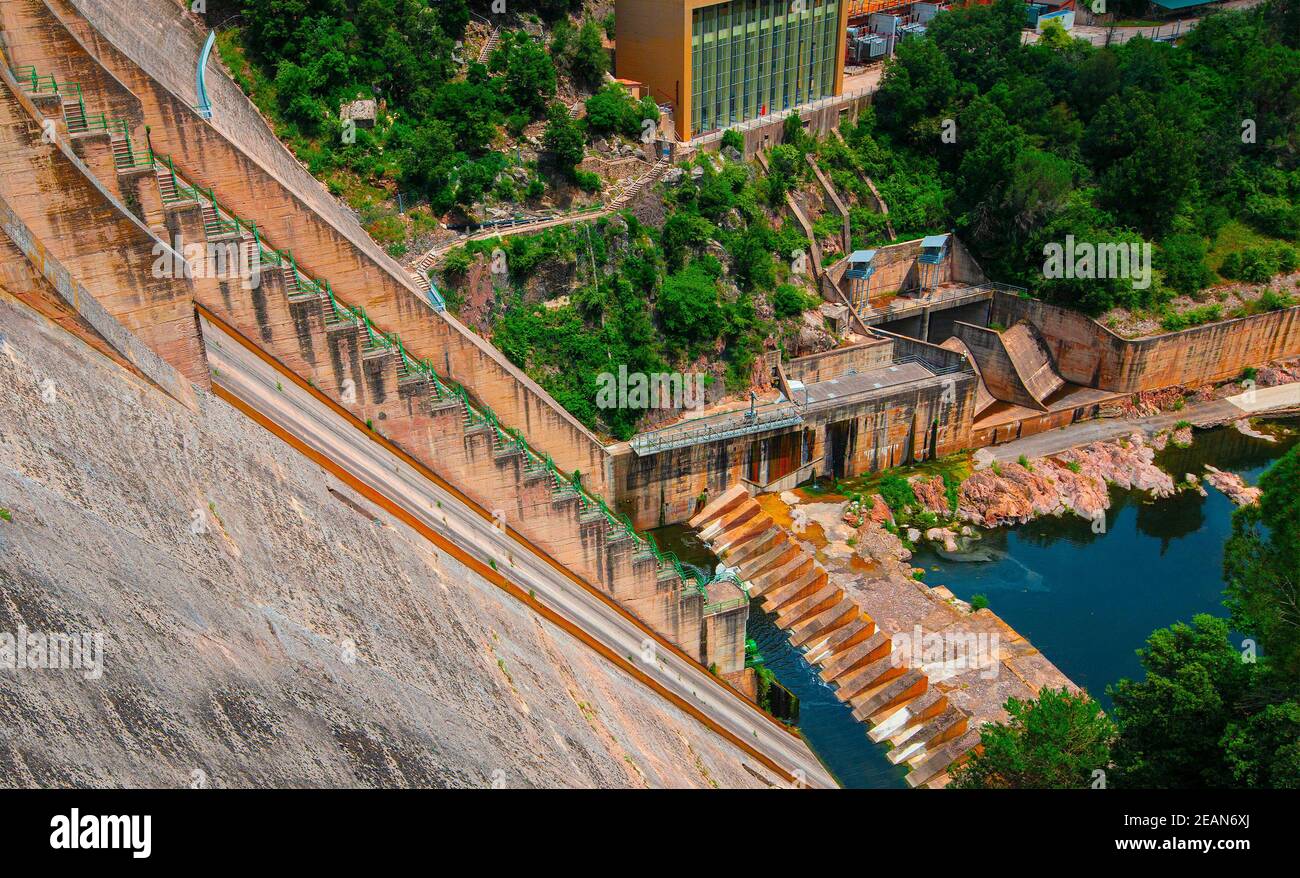 view of the dam of the Sau Reservoir, in the Ter River, in the Province of Girona, Catalonia, Spain Stock Photo