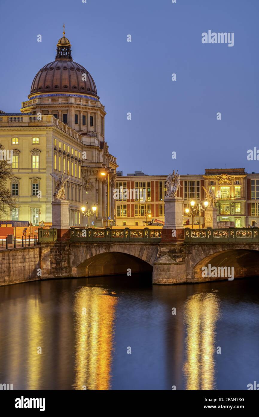 The reconstructed Berlin City Palace at dusk Stock Photo