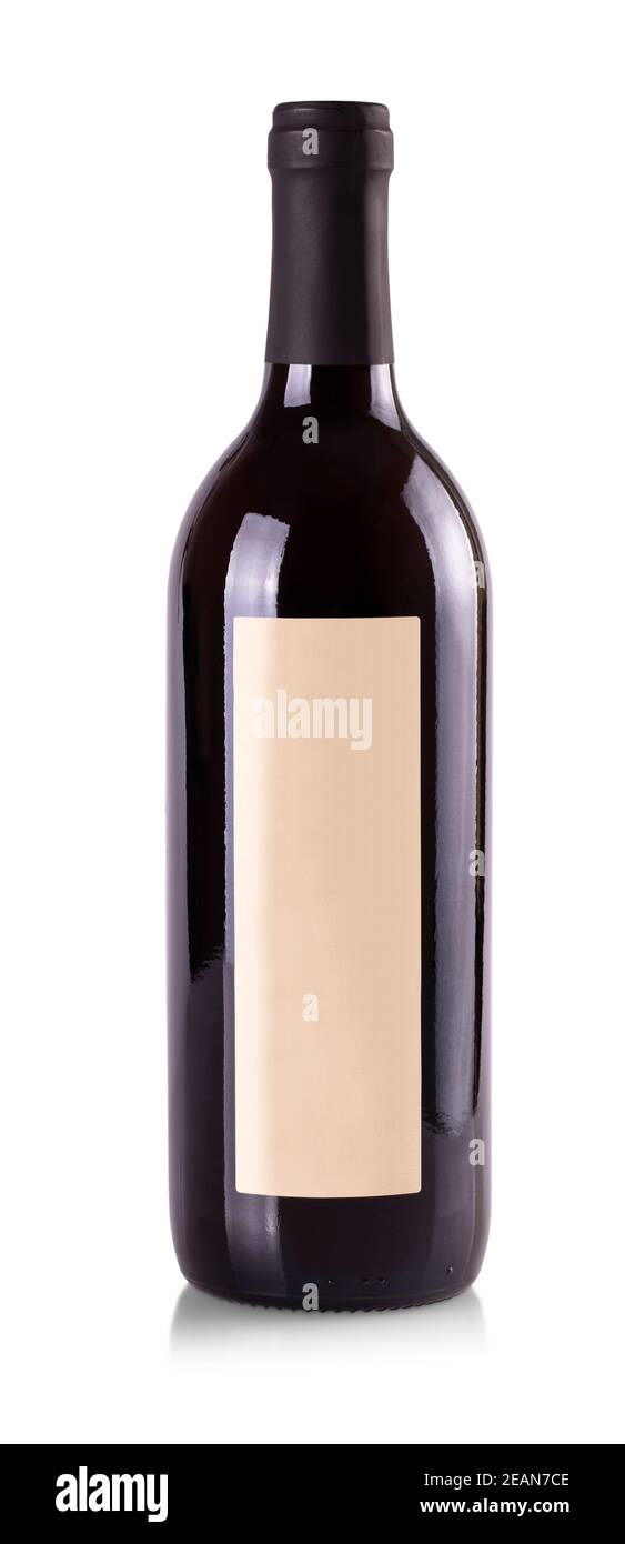 red wine bottle with label on white background Stock Photo