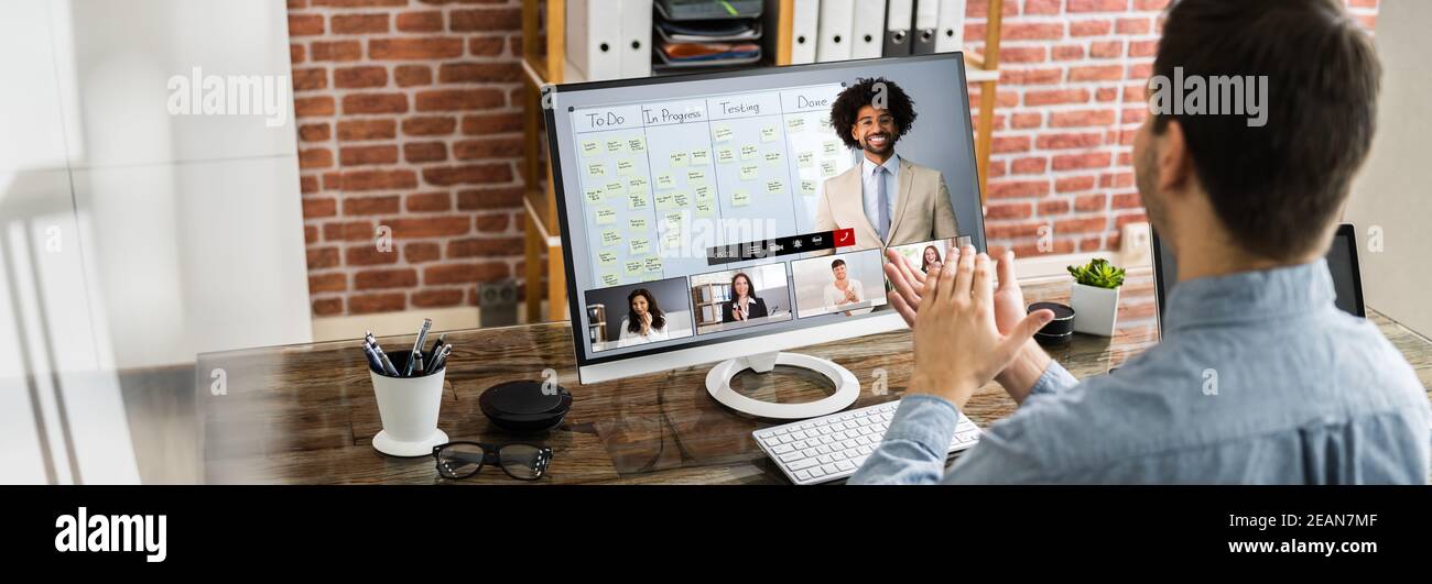 Video Conference Business Meeting Applause Stock Photo