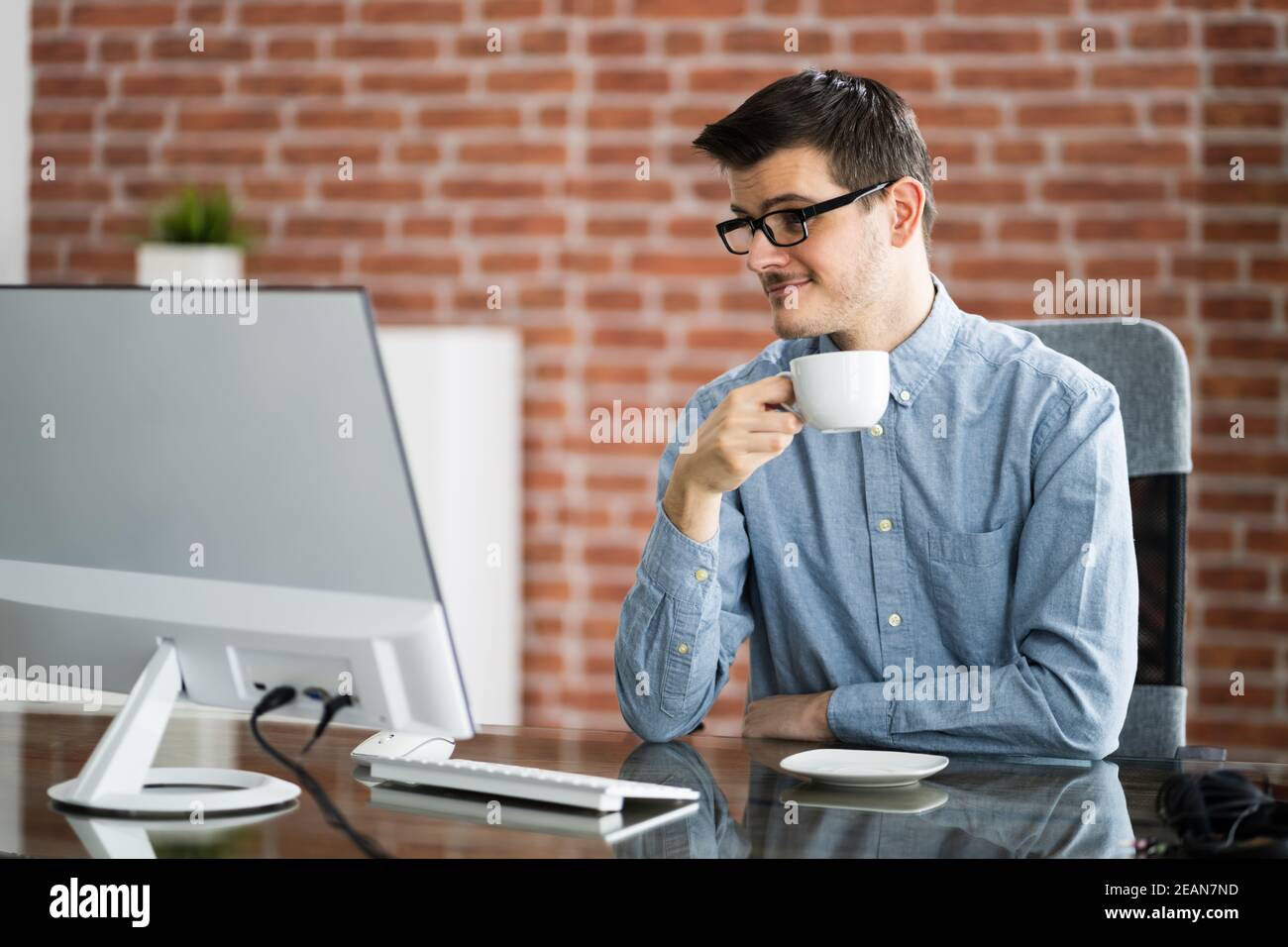 Virtual Coffee Break Online Stock Photo