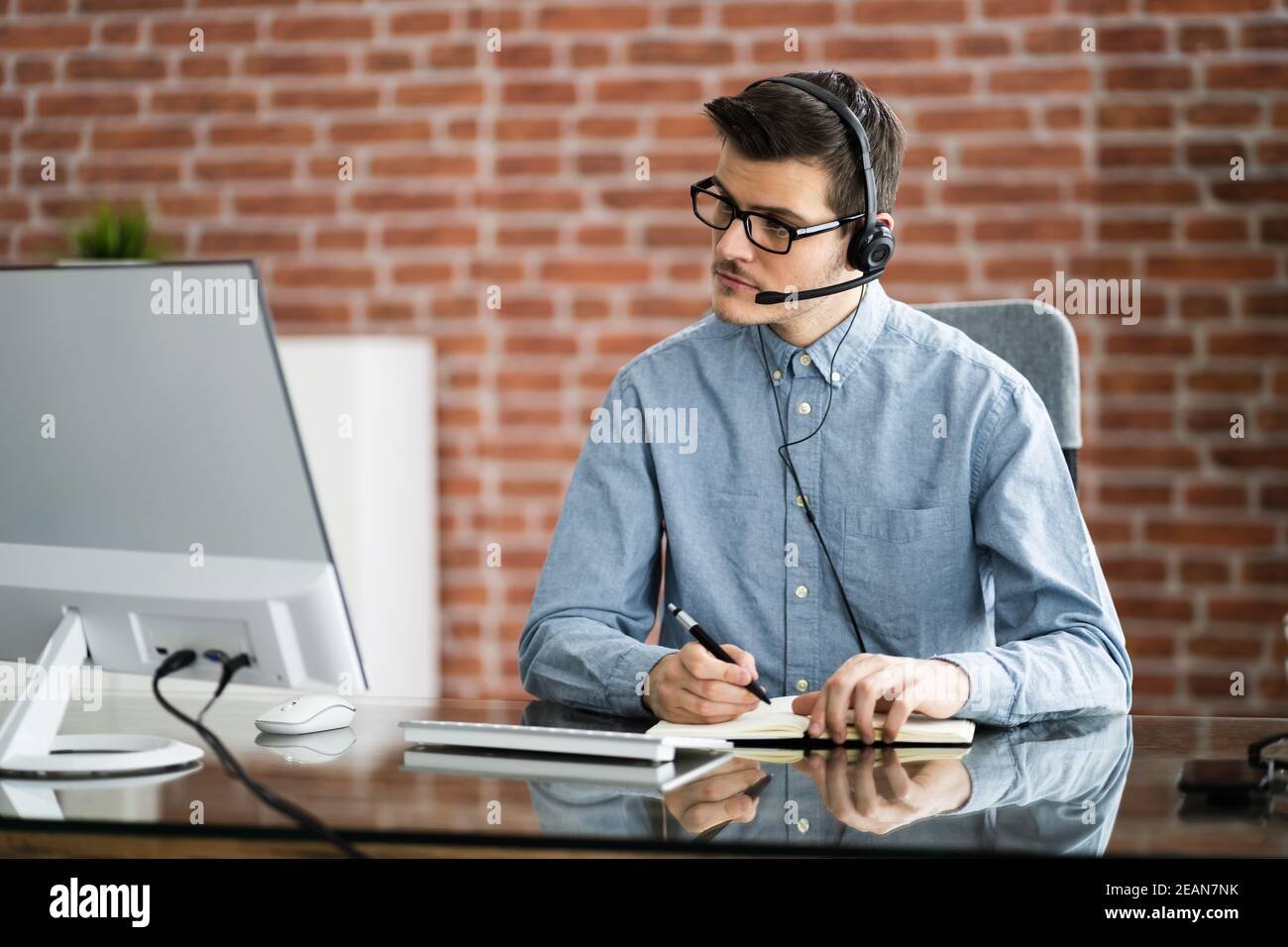 Virtual Personal Assistant Man Making Video Call Stock Photo