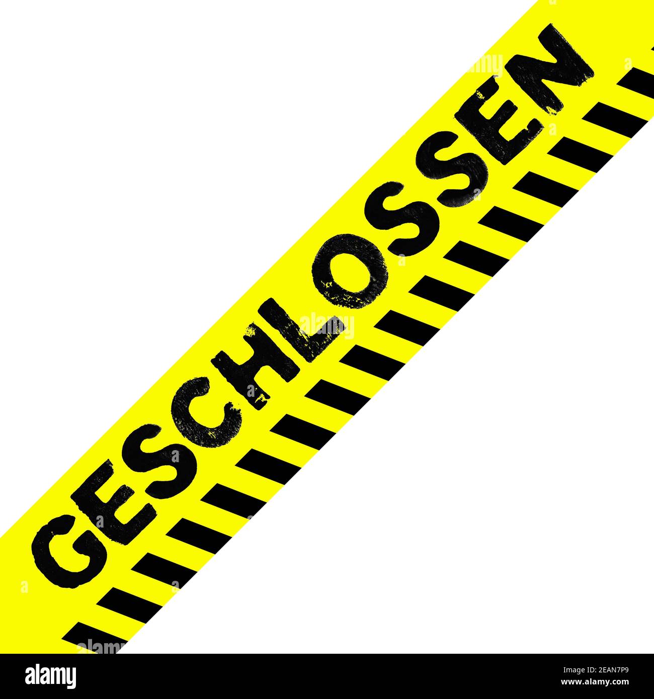 Diagonal tape black and yellow showing Closed in german language Stock
