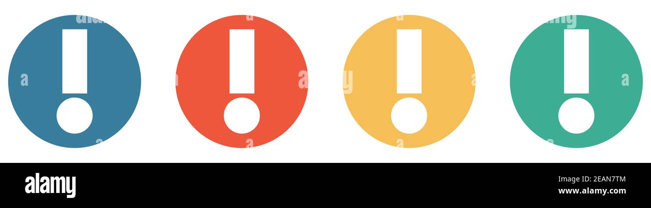 Colorful Banner with 4 Buttons: Warning, Exclamation Mark or Alarm Stock Photo