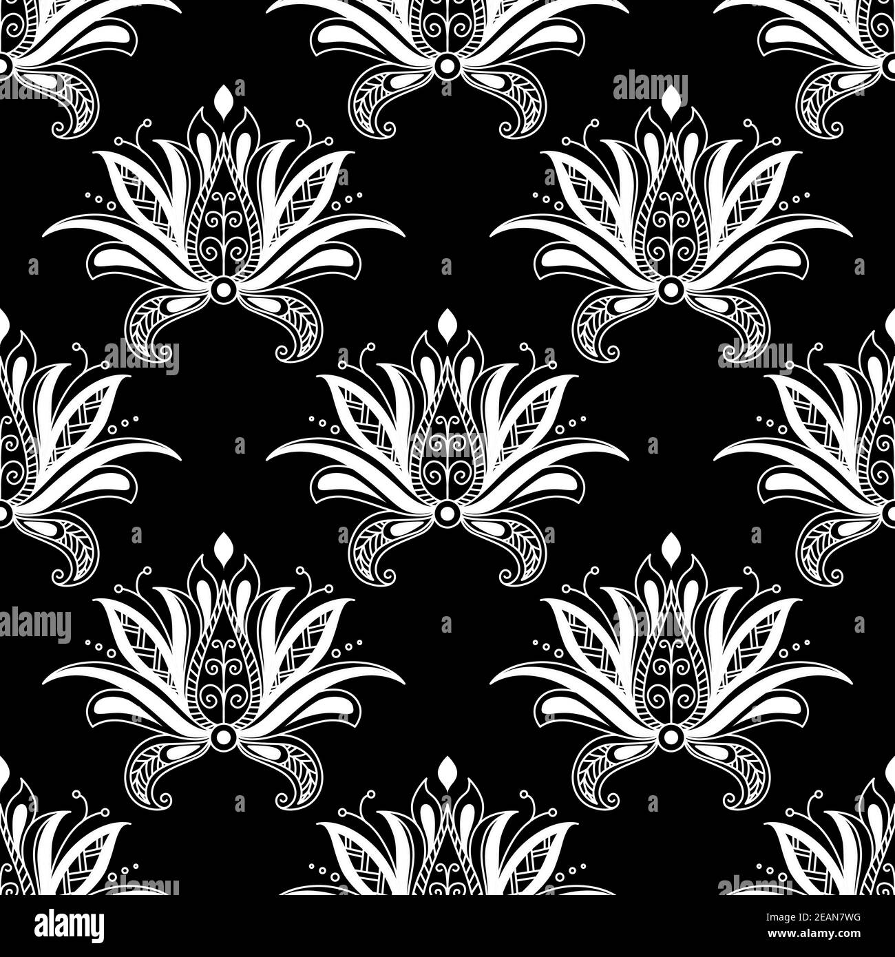 Seamless white colored floral arabesque pattern in damask style motifs ...