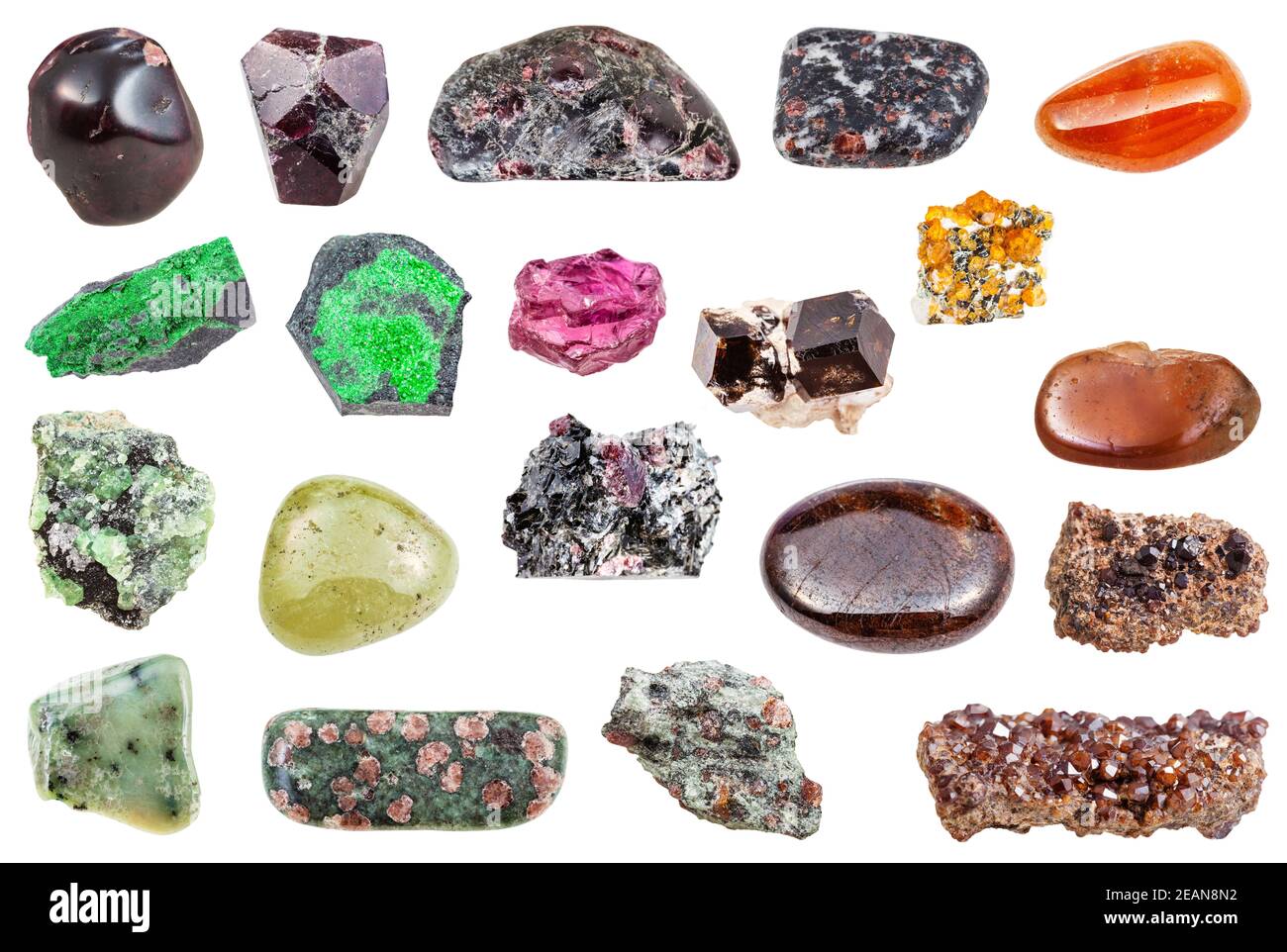 collage from various Garnet mineral gem stones Stock Photo