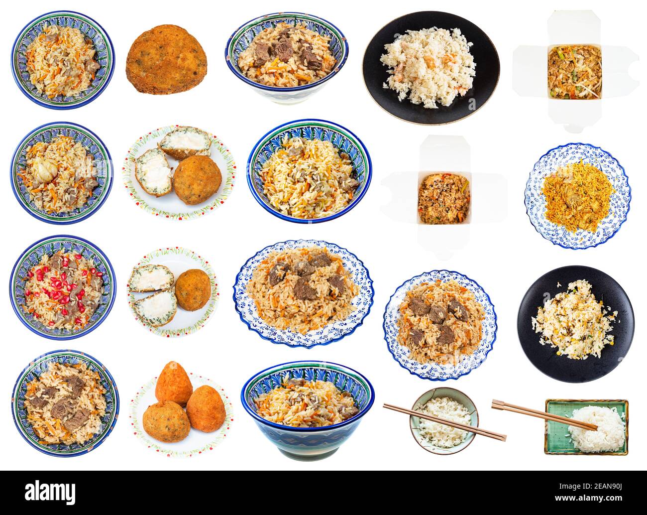 set of various dishes from rice isolated Stock Photo Alamy