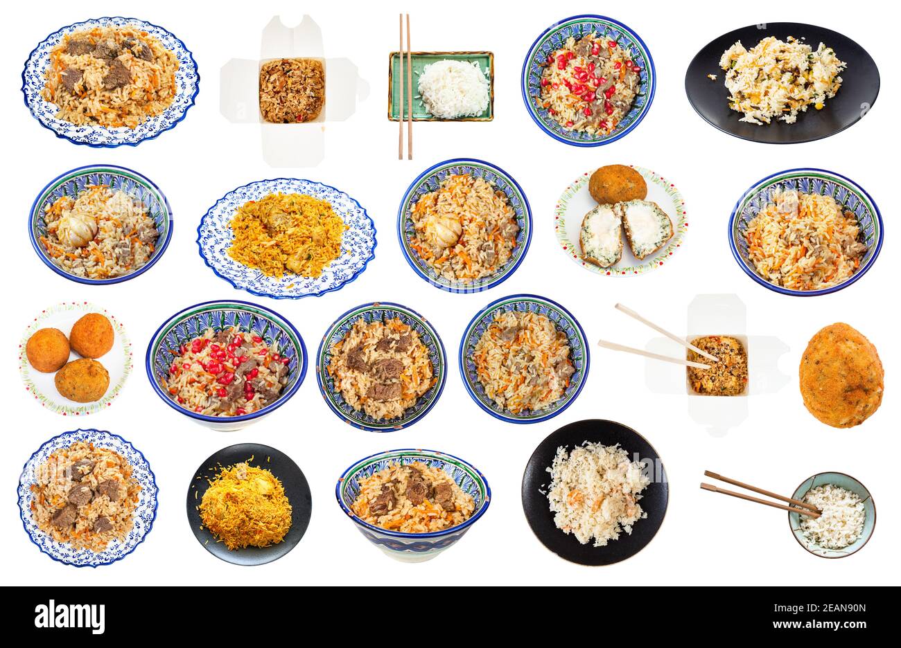 collection of various dishes from rice isolated Stock Photo Alamy