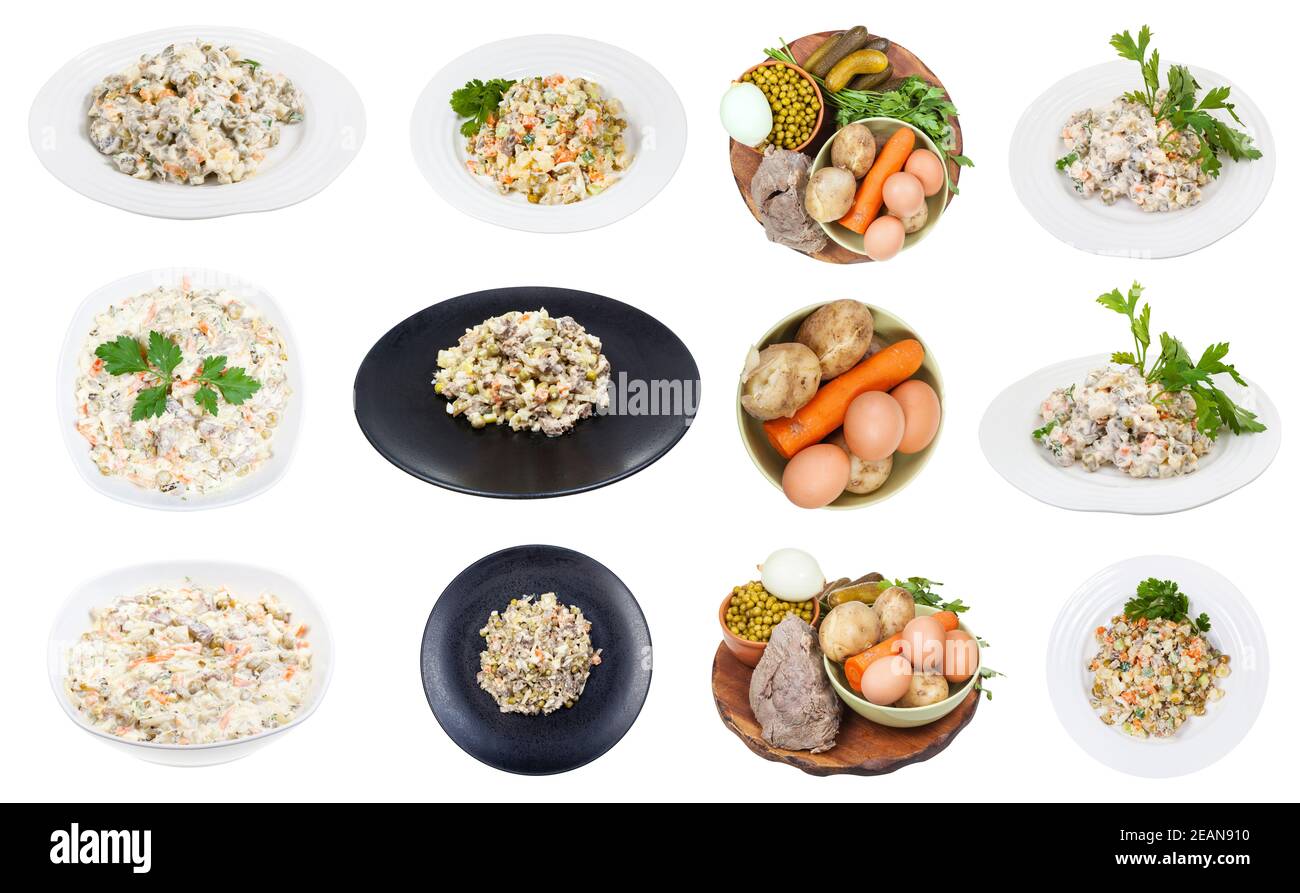 collection of Russian Olivier salad and ingredient Stock Photo