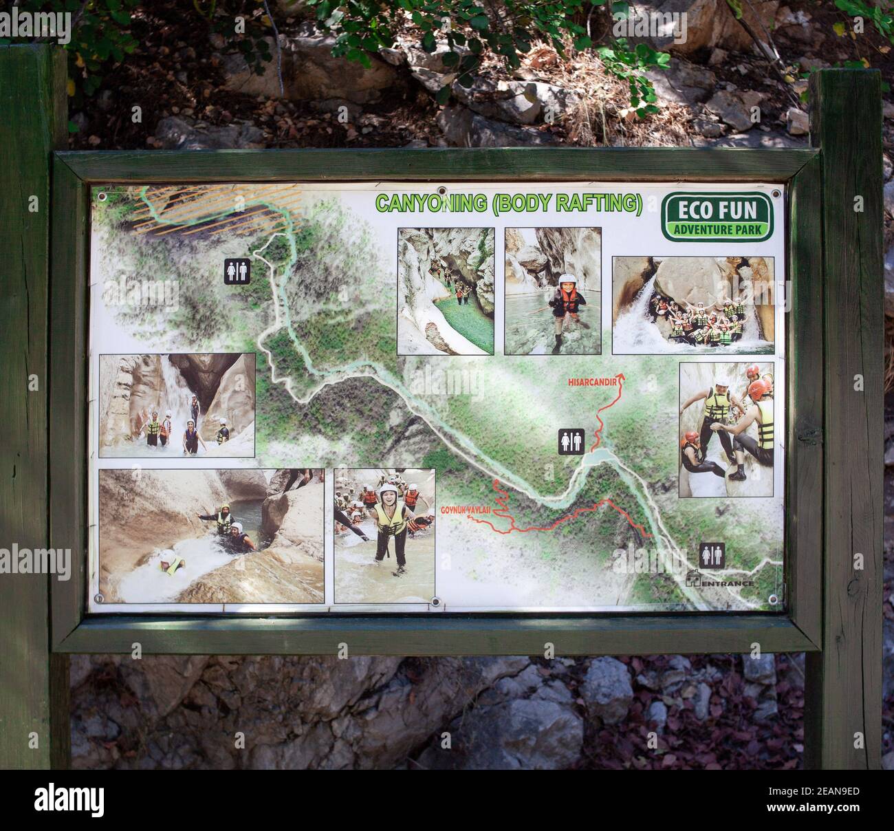 Information sign with map of Goynuk canyon in Turkey. Goynuk. Turkey - 05.07.2020 Stock Photo