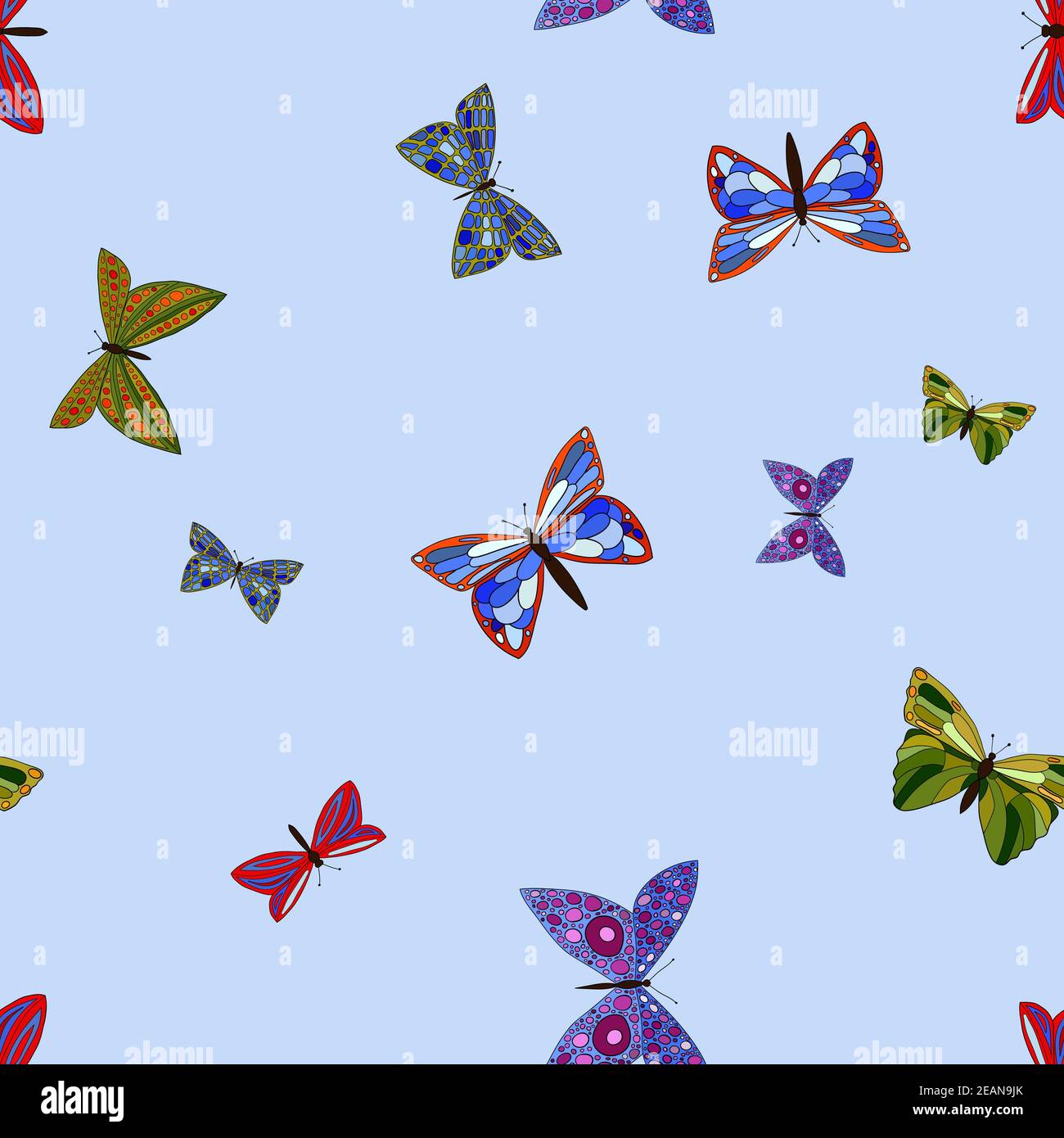 abstract  colorful doodle butterflies seamless pattern Stock Photo