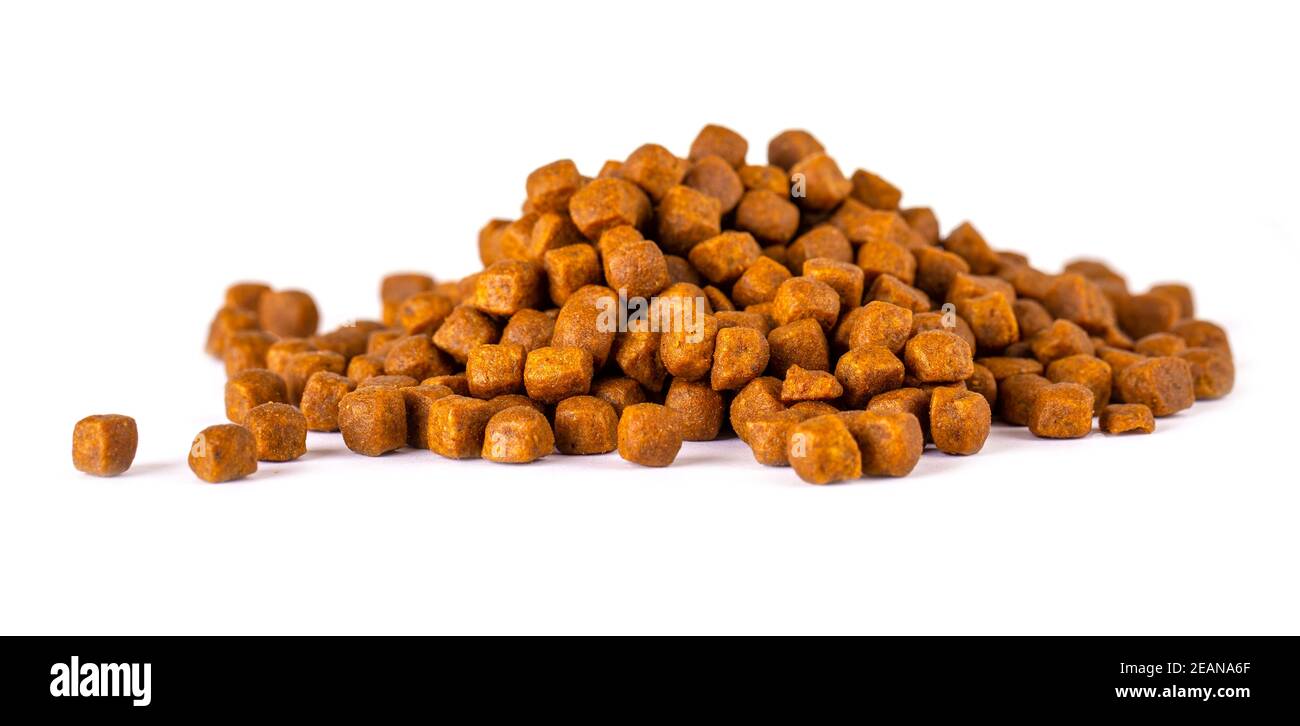 dry pet food. isolated on white. Food for cats and dogs. Stock Photo