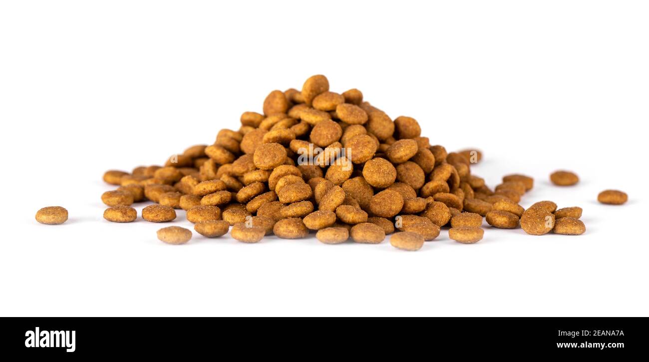 The dry pet food. isolated on white. Stock Photo