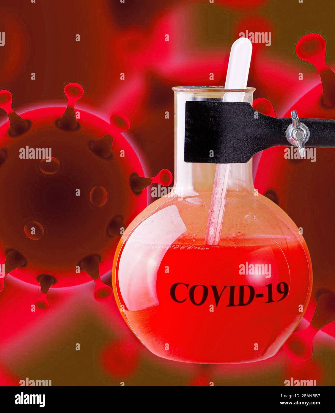 Flask for chemical experiments and coronavirus Stock Photo