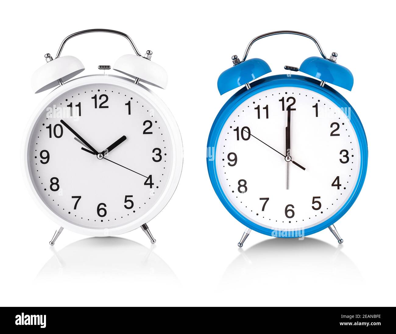 white and blue Alarm clock isolated on white background Stock Photo - Alamy
