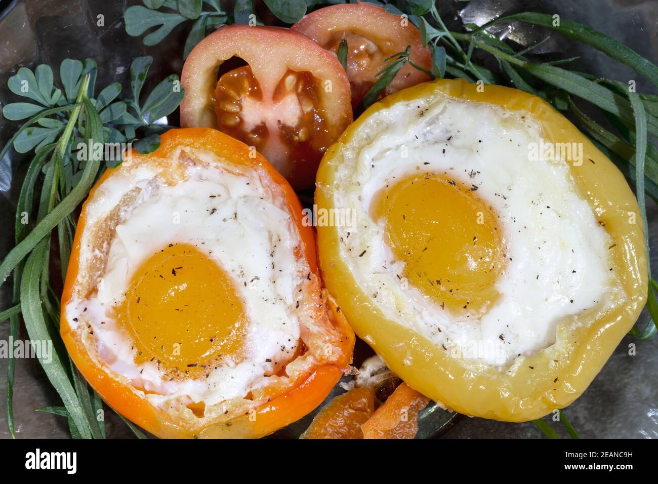 Baked bell pepper with egg inside the pepper Stock Photo Alamy