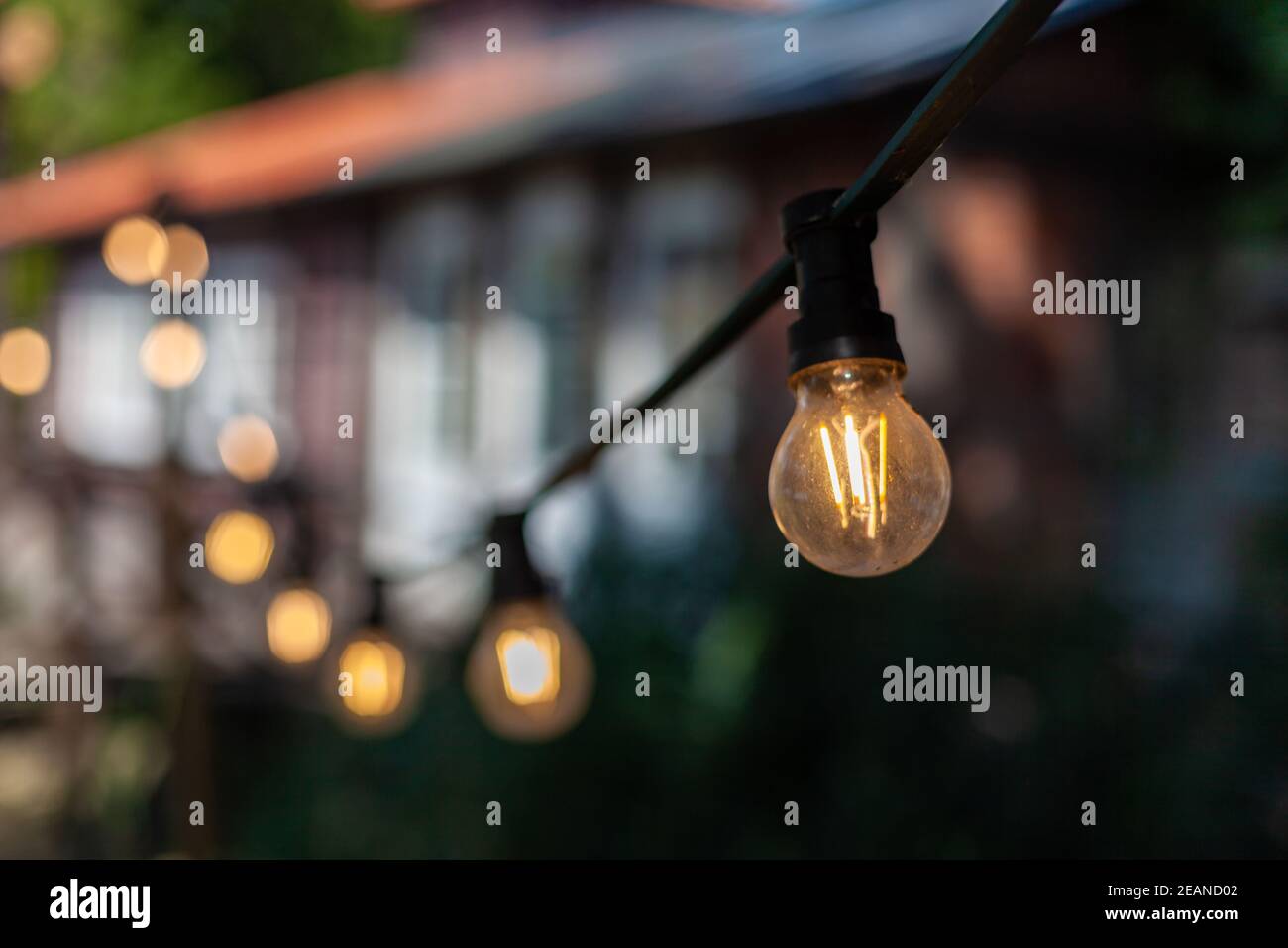 light decoration from light bulbs at country celebrations, wedding Stock Photo
