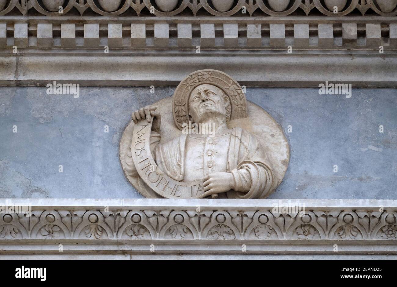 Prophet Amos, relief on the portal of the Cathedral of Saint Lawrence in Lugano, Switzerland Stock Photo