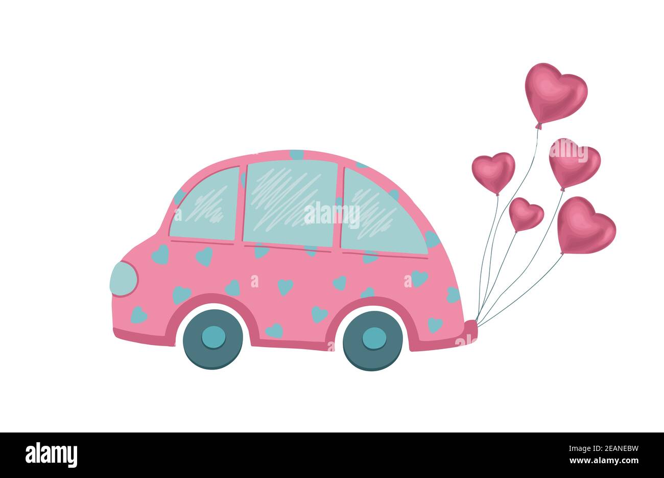 Nice balloon car. Valentine's Day. isolated object. abstract poster on white background. Cartoon vector illustration Stock Photo