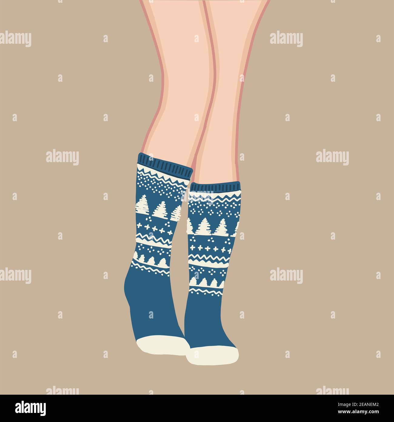 knitted socks in vintage style. Holiday winter design. Christmas card template. Happy new year symbol. Vector design template. Vector background. Decorative symbol. Autumn background. Stock Photo