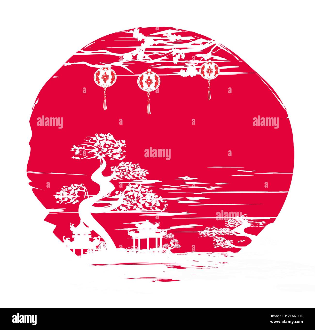 Abstract Asian Landscape card Stock Photo