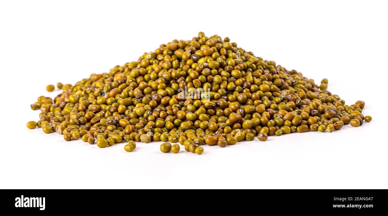 Mash, green raw beans on white background Stock Photo