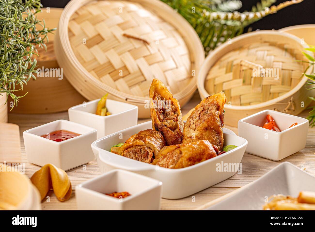 Fried duck spring rolls Stock Photo