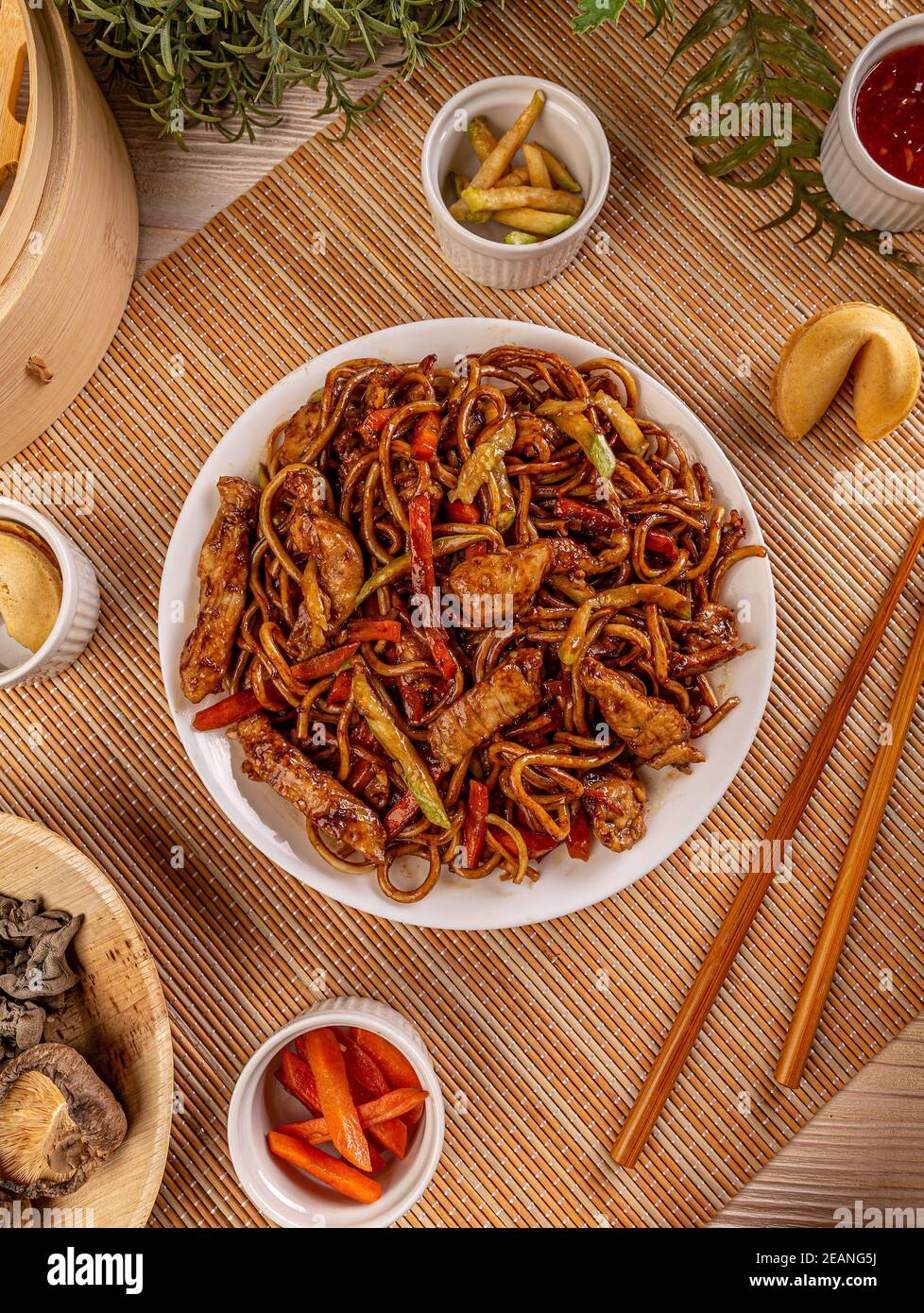 Chicken in spicy brown sauce Stock Photo