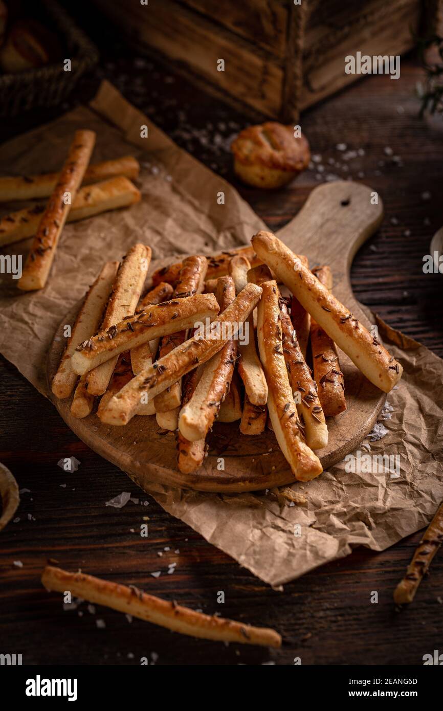 Delicious homemade salted sticks Stock Photo