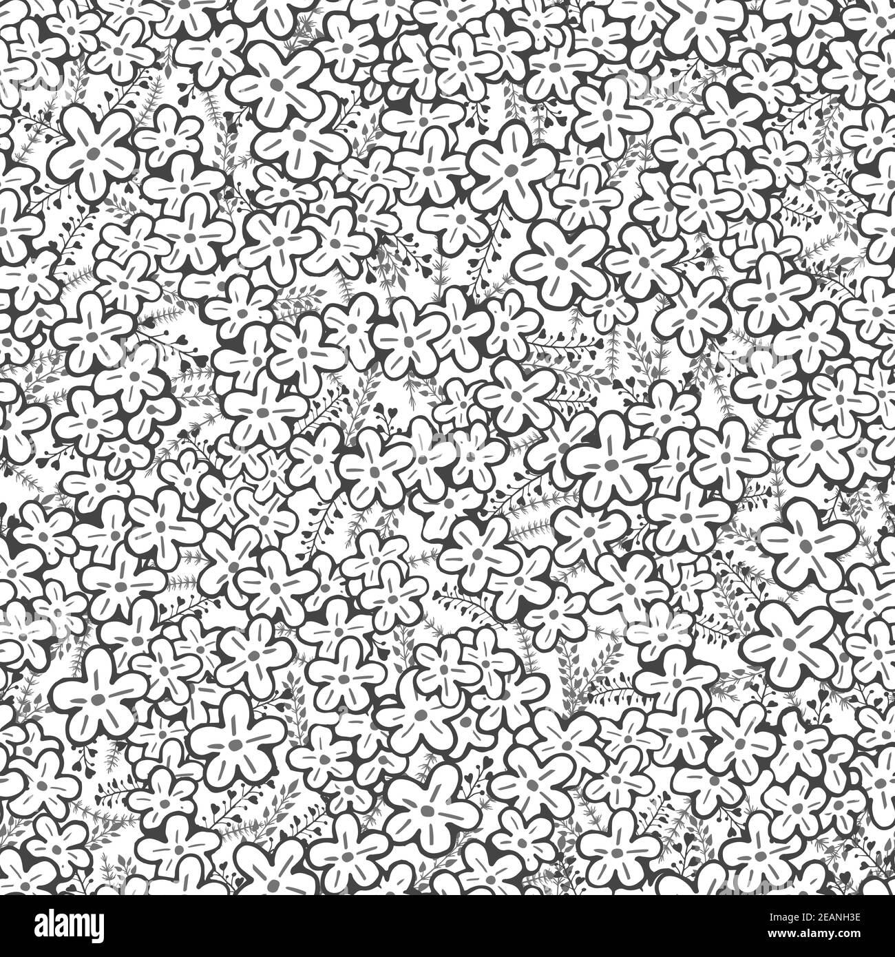 Vector seamless pattern with hand drawn flowers. Floral monochrome ...