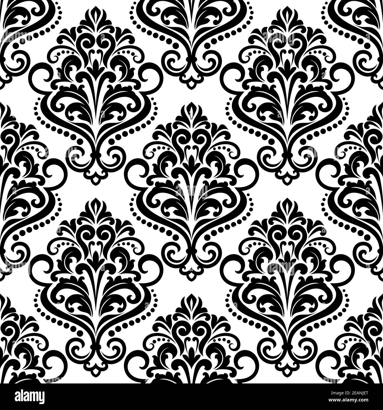 Black and white floral seamless pattern background with arabesque