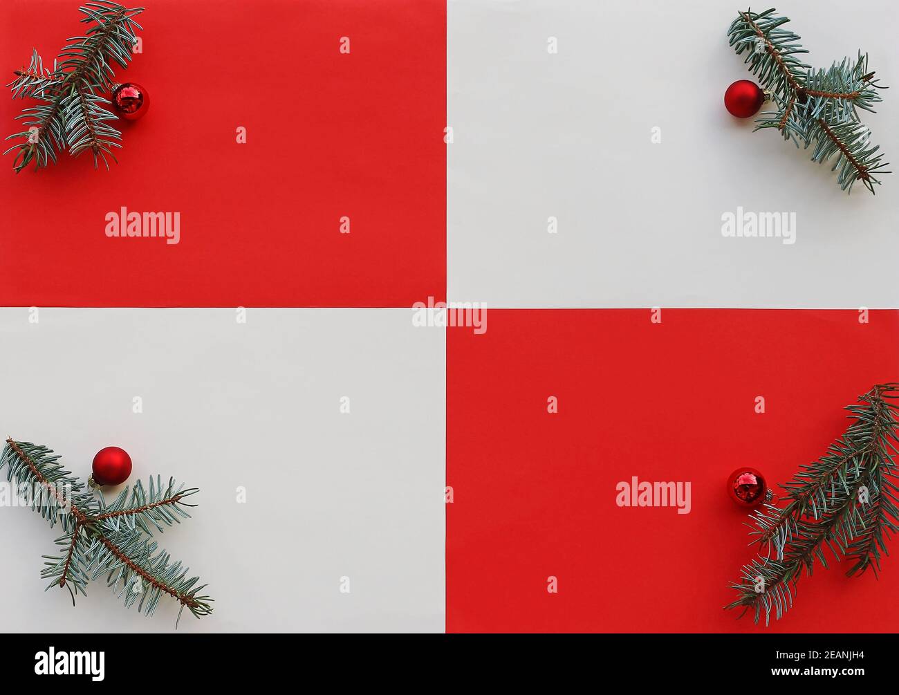 Christmas background with fir branches and Christmas tree balls in red ...