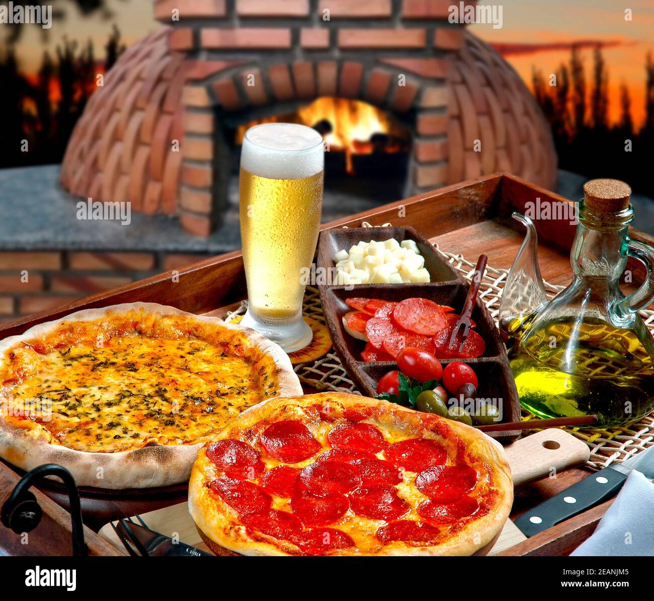 Baked pizza in the wood oven Stock Photo Alamy