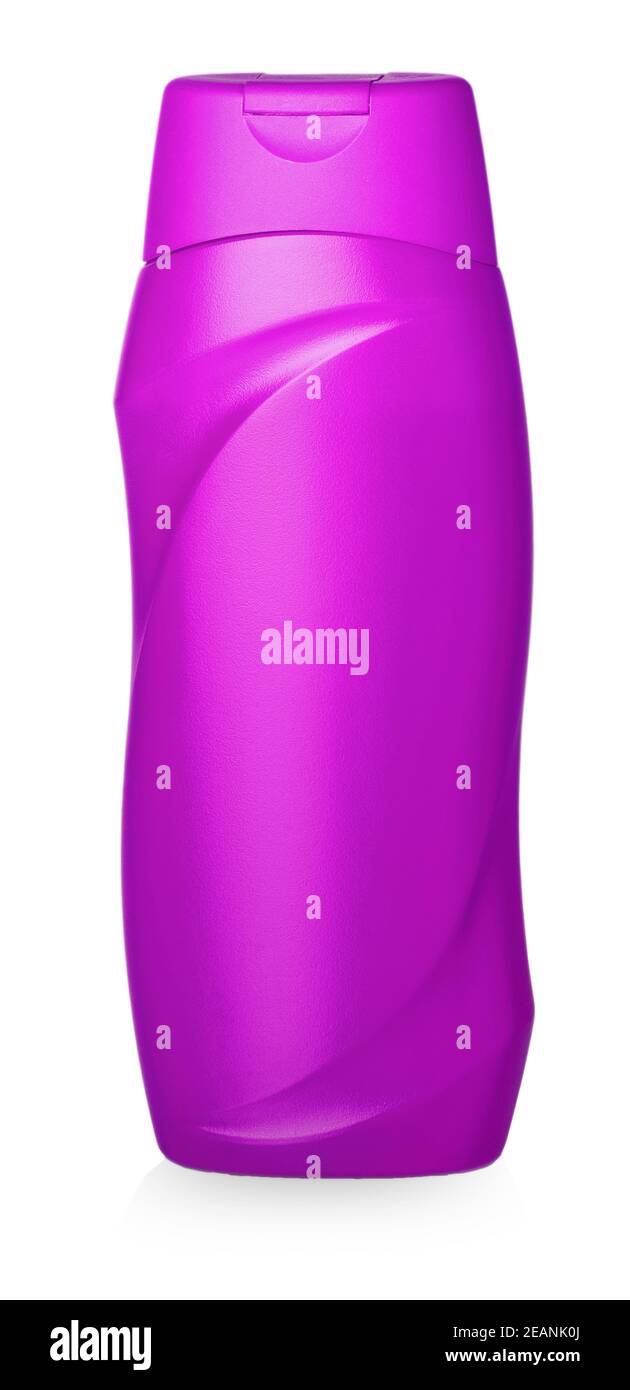 pink plastic bottle with shampoo carved on a white background Stock Photo