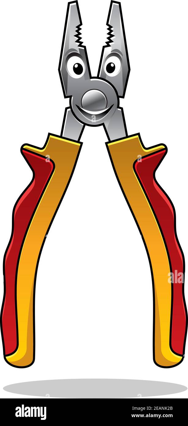Happy cartoon pliers cute character with face, smiling mouth and eyes. Suitable for industrial