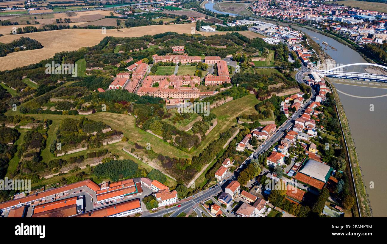 Aerial of the star shaped Citadel of Alessandria, Alessandria, Piedmont, Italy, Europe Stock Photo
