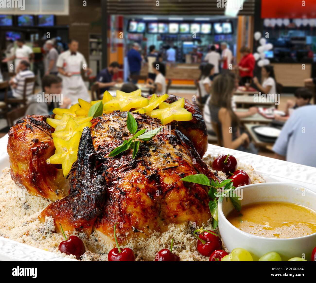 roasted chicken in the woodfired oven Stock Photo Alamy