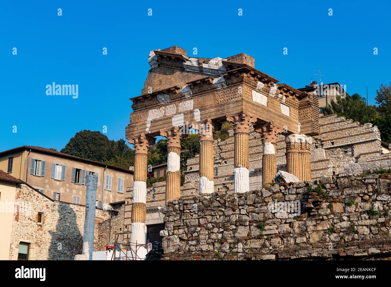 Old Roman Capitolium, Piazza del Foro, UNESCO World Heritage Site, Brescia, Lombardy, Italy, Europe Stock Photo