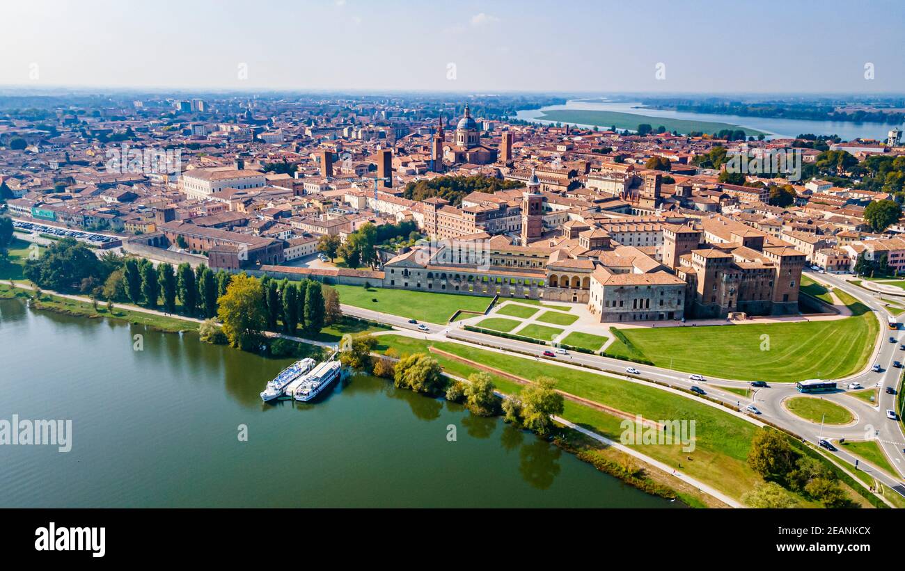 Aerial of the city of Mantua, UNESCO World Heritage Site, Lombardy, Italy, Europe Stock Photo