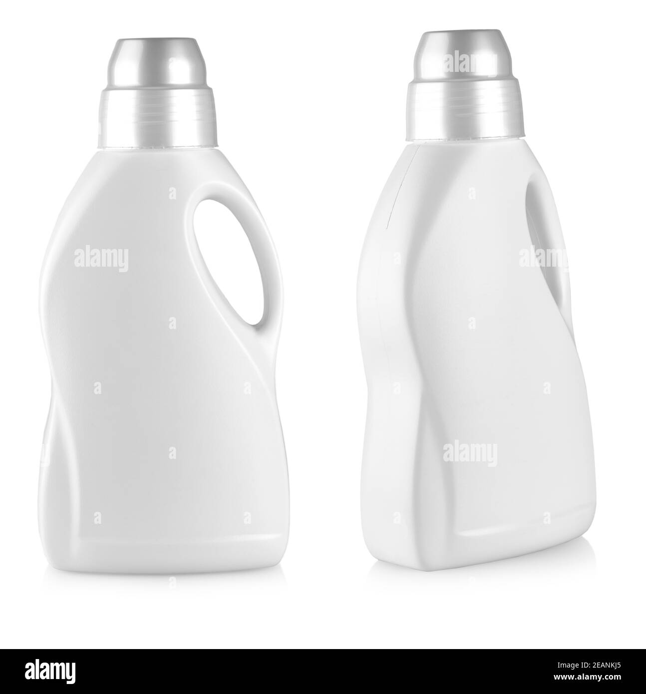 The white plastic bottle with a handle on white Stock Photo