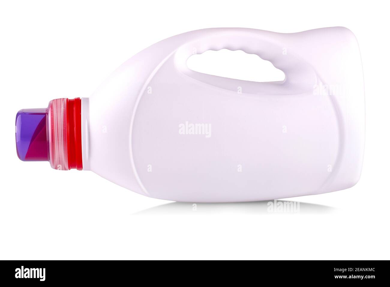 The white plastic bottle with a handle on white Stock Photo
