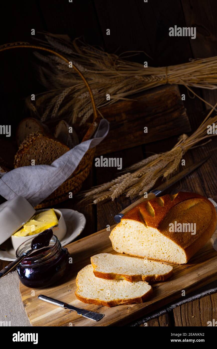 white bread with butter and delicious jam Stock Photo Alamy