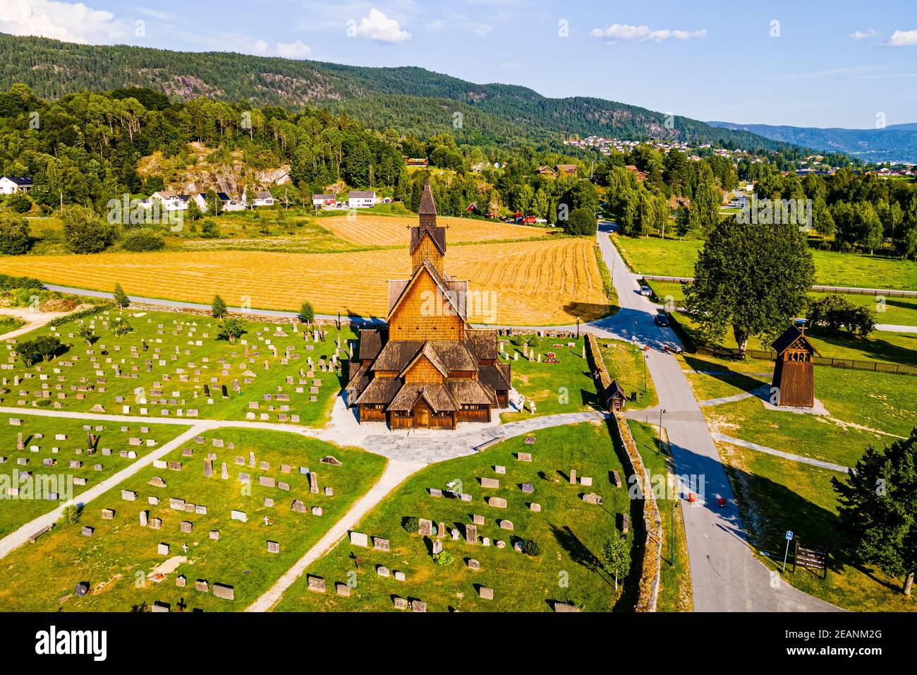 Aerial of Heddal Stave Church, Notodden, Vestfold og Telemark, Norway, Scandinavia, Europe Stock Photo