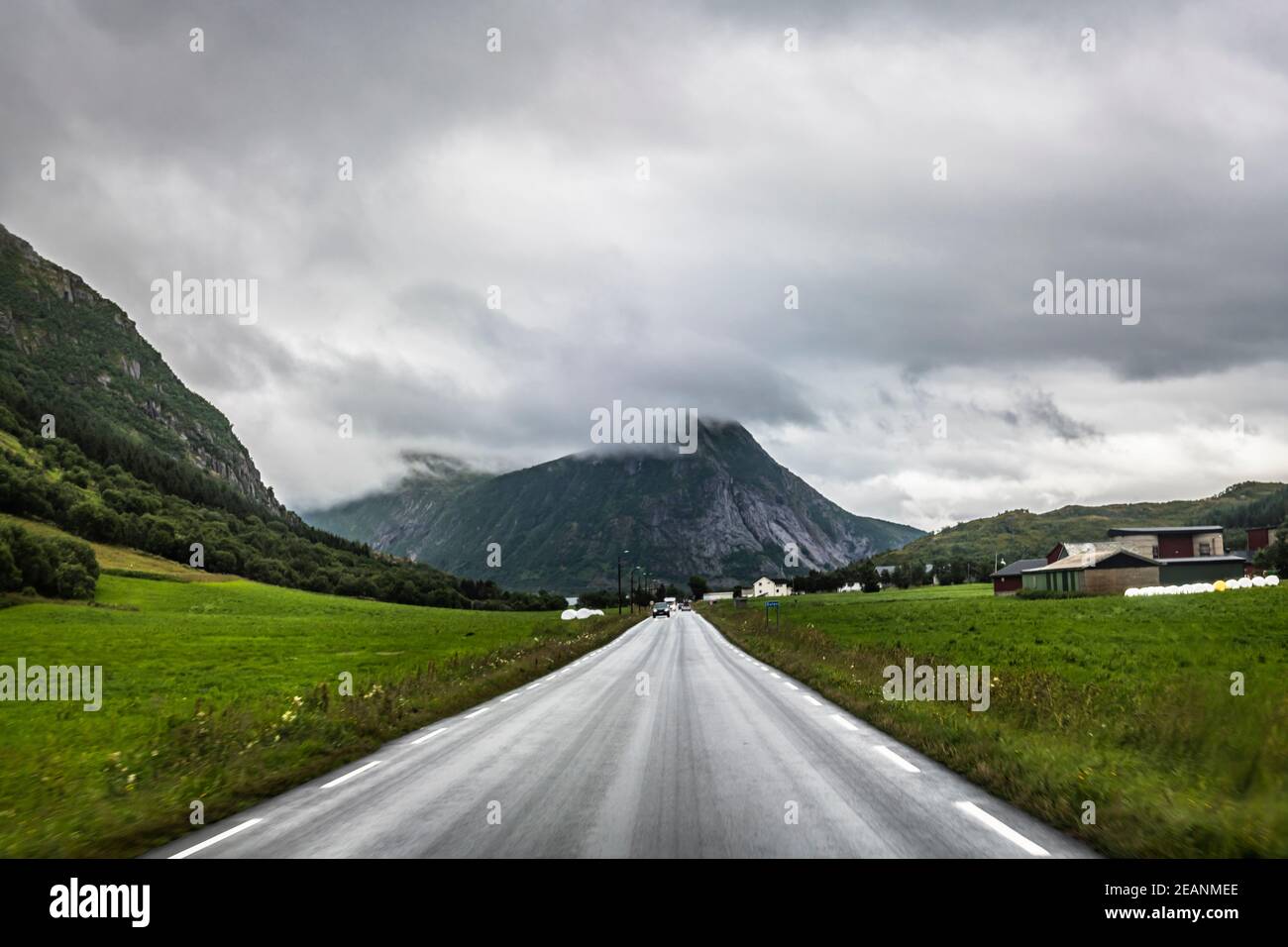 Long straight road, Kystriksveien Coastal Road, Norway, Scandinavia, Europe Stock Photo